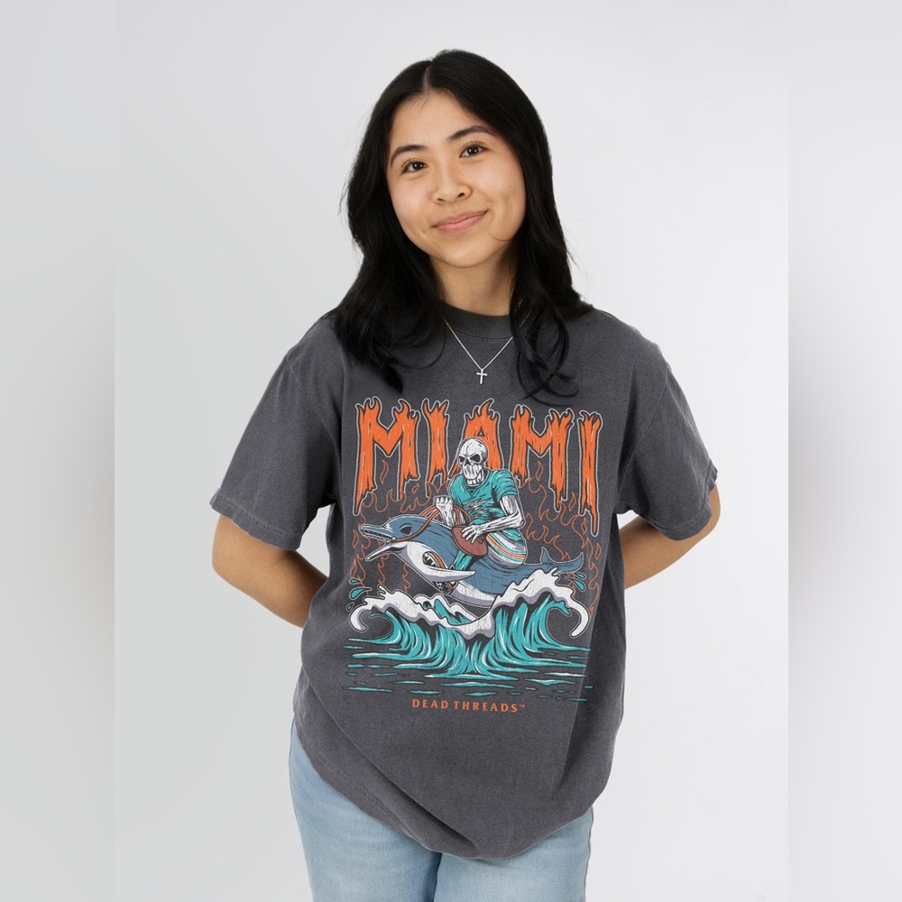 Dead Threads Miami Dolphins Football Tee Unisex Comfort Colors Graphic Shirt Med - Picture 3 of 4